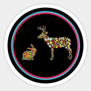 Dotted Winter Reindeer and Rabbit Sticker